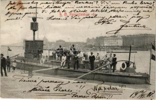 1908 Budapest, SM Pb "b" őrnaszád, matrózok. Kohn és Grünhut kiadása, Dunaflottilla / K.u.K. Kriegsmarine Donauflottille SM Patrouillenboot "b" / Austro-Hungarian Navy Danube Fleet river guard boat with mariners (EK)
