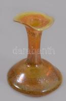 Murano borostyánszínű fátyolüveg váza, színezett, jelzés nélkül, hibátlan, m: 7 cm,