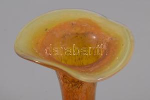 Murano borostyánszínű fátyolüveg váza, színezett, jelzés nélkül, hibátlan, m: 7 cm,