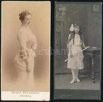 cca 1910 Kislány és hölgyportré, 2 db keményhátú fotó karánsebesi és lipcsei műteremből, 17×8 cm