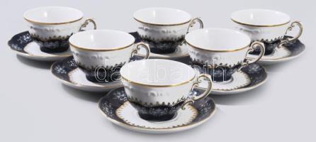 Zsolnay Pompadour mintás 6 darab mokkás csésze aljjal. Jelzett, hibátlan