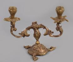 Díszes kétágú bronz gyertyatartó, 21x16 cm