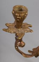 Díszes kétágú bronz gyertyatartó, 21x16 cm