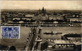 1930 Budapest, Lánchíd. COZIA román gőzhajó (Az első világháborúban SMS UNA felfegyverzett gőzös. Dunaflottilla) / Romanian steamship COZIA (ex SMS UNA). During the First World War, she was an armed steamer in the Austro-Hungarian Navy Danube Fleet (EK)
