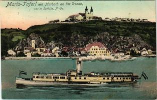 1919 Maria Taferl, ERZHERZOG FRANZ FERDINAND steamship. During the First World War Erzherzog Franz Ferdinand, having been outfitted as a hospital ship in the K.u.K. Kriegsmarine Danube Fleet (Donauflottille) in 1916, was requisitioned on March 22, 1917, as a replacement for SM Spitalschiff Kulpa, which was being returned to the DDSG / ERZHERZOG FRANZ FERDINAND gőzhajó, az első világháborúban kórházhajó a Dunaflottillában