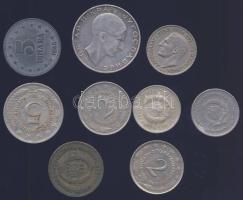 Jugoszlávia 9db klf pénz, közte 1938. 50D Ag II.Péter T:2-/3