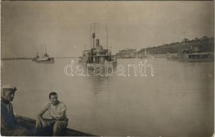 1916 Ruse, Rousse, Rusze, Russe, Roustchouk, Rustschuk; KULPA kórházhajó és dunai monitorok / WWI Austro-Hungarian Navy, KULPA hospital ship and Danube river guard monitors. During the First World War KULPA steamship was requisitioned and outfitted as a hospital ship in the K.u.K. Kriegsmarine Danube Fleet (Donauflottille) in July 1914. SM Spitalschiff KULPA's first two captains were civilian employees of the DDSG, while the physicians appear to have been navy officers. Kulpa was returned to the DDSG on April 18, 1917, and eventually scrapped in 1924. photo (EK)