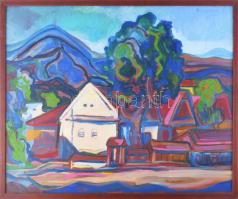 Kozma István (1937-2020): Utcarészlet (cím nélkül). Olaj, vászon, jelezve jobbra fent, 60×73 cm. Fakeretben. / István Kozma (1937-2020): Street (untitled). Oil on canvas, signed upper right. 60×73 cm. Framed.