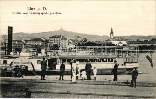 1908 Linz, ZRÍNYI MIKLÓS gőzhajó. Az első világháborúban SM Spitalschiff ZRÍNYI MIKLÓS kórházhajó a Dunaflottillában / ZRÍNYI MIKLÓS steamship. During the First World War, she served as a hospital ship for the K.u.K. Kriegsmarine Danube Fleet (Donauflottille) (felületi sérülés / surface damage)