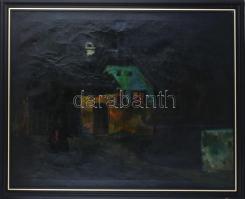 Kóbor Henrik (1885-1964): Hazafelé. Olaj, vászon, jelezve balra lent. Hátoldalán autográf felirattal és kissé töredékes régi kiállítási raglappal. Dekoratív fakeretben, 80×100 cm. KIZÁRÓLAG SZEMÉLYES ÁTVÉTEL, NEM POSTÁZZUK / ONLY PERSONAL COLLECTION IN OUR OFFICE!