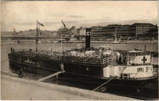 SM Spitalschiff IV kórházhajó Budapesten, katonák és matrózok a fedélzeten. Dunaflottilla / WWI Austro-Hungarian Navy SM Spitalschiff IV hospital ship in Budapest. K.u.K. Kriegsmarine Danube Fleet (Donauflottille) (EK)