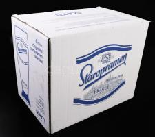 'Staropramen' üveg söröspohár készlet, eredeti dobozában, 6 db, 0,5 l, m: 21 cm + márkás t...