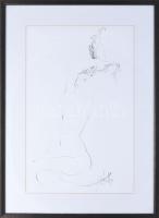 Olvashatatlan jelzéssel: Ülő női akt. Tus, papír. Üvegezett fakeretben, 59,5×38,5 cm.