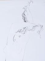 Olvashatatlan jelzéssel: Ülő női akt. Tus, papír. Üvegezett fakeretben, 59,5×38,5 cm