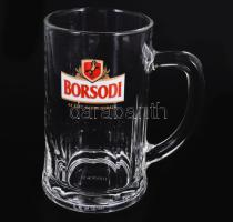 'Borsodi' üveg söröskorsó készlet, eredeti kissé sérült dobozában, 6 db, 0,5 l, m: 15 cm