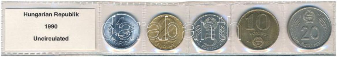 1990. 1Ft-20Ft (5xklf), kiadatlan forgalmi sor "Magyar Köztársaság" felirattal, de "Kádár" címerrel fóliatokban T:UNC Adamo FO23.1