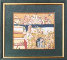 Micska Zoltán (1949-2017): Piros-fehér-zöld (cím nélkül). Vegyes technika, papír. Jelzett. Üvegezett fakeretben, 30×32,5 cm.