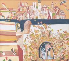 Micska Zoltán (1949-2017): Piros-fehér-zöld (cím nélkül). Vegyes technika, papír. Jelzett. Üvegezett...