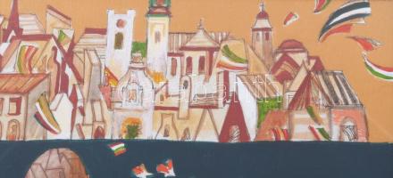 Micska Zoltán (1949-2017): Piros-fehér-zöld (cím nélkül). Vegyes technika, papír. Jelzett. Üvegezett...