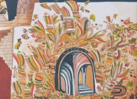 Micska Zoltán (1949-2017): Piros-fehér-zöld (cím nélkül). Vegyes technika, papír. Jelzett. Üvegezett...