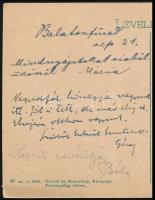 1918 Balatonfüred, Kézdi Kovács Lászlónénak küldött képeslap