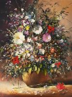 Adilov Kabul (1959-): Virágcsokor. Olaj, farost, jelzett, hátoldalán Art Studio Galéria címkéjével, ...