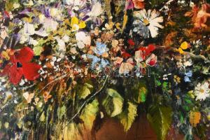 Adilov Kabul (1959-): Virágcsokor. Olaj, farost, jelzett, hátoldalán Art Studio Galéria címkéjével, ...