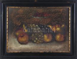 Mesterházy Dénes (1900-1949 körül): Csendélet gyümölcsökkel. Olaj, karton, jelzett. Dekoratív fakeretben, 24,5×33,5 cm