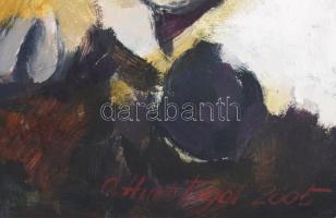 Olga Huck-Figol (1961-): Csendélet palackokkal, 2005. Olaj, farost, jelzett. 60×80 cm