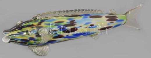 Murano anyagában színezett nagyméretű üveghal, hibátlan, h: 48 cm