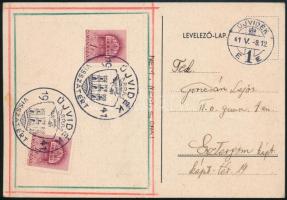 1941 8 db házilagos készítésű emléklap (2 képeslapból, 6 füzetlapokból) NEM, NEM SOHA felirattal, délvidéki VISSZATÉRT bélyegzésekkel Esztergomba postázva