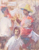 Gádor Emil (1911-1998): Újság. Olaj, papír, jelzett. Üvegezett, dekoratív fakeretben. 36x30 cm