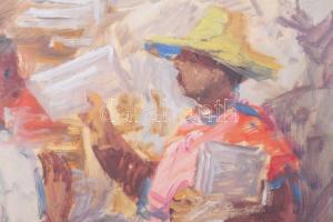 Gádor Emil (1911-1998): Újság. Olaj, papír, jelzett. Üvegezett, dekoratív fakeretben. 36x30 cm