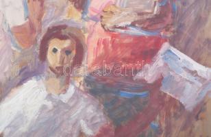 Gádor Emil (1911-1998): Újság. Olaj, papír, jelzett. Üvegezett, dekoratív fakeretben. 36x30 cm