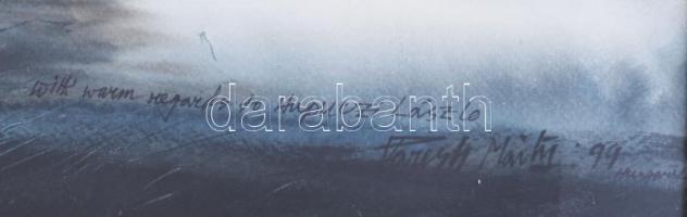 Paresh Maity (1965-), indiai festő: Felhős táj. Akvarell, papír, jelzett. Paresh Maity autográf aján...