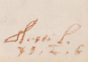 Holló László (1887-1976): Álló női akt. Kréta, papír, jelzett. Dekoratív, üvegezett, kissé sérült fa...