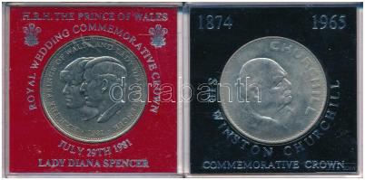 Nagy-Britannia 1965. 1C Cu-Ni "Churchill" eredeti műanyag tokban + 1981. 25p Cu-Ni "Károly és Diana esküvője" eredeti műanyag tokban T:XF United Kingdom 1965. 1 Crown Cu-Ni "Churchill" in original plastic case + 1981. 25 New Pence Cu-Ni "Wedding of Prince Charles and Lady Diana" in original plastic case C:XF
