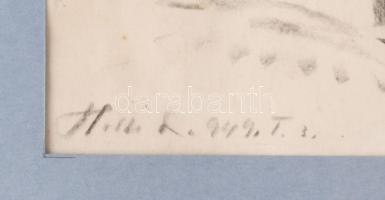 Holló László (1887-1976): Lovasszekér, 1949. Szén, papír, jelzett. Üvegezett, kissé sérült fakeretbe...