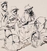 Holló László (1887-1976): Szekér öszvérekkel, 1955. Tus, papír, jelzett. Hátoldalán Déri Múzeum ered...