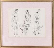 Holló László (1887-1976): Női aktok. Szén, papír, jelzett. Üvegezett fakeretben, 23x29,5 cm