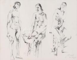 Holló László (1887-1976): Női aktok. Szén, papír, jelzett. Üvegezett fakeretben, 23x29,5 cm