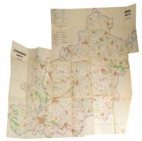 cca 1982 Csongrád és Békés megyék térképe, két részből házilag összeállított, nagyméretű térkép, 82x105 cm