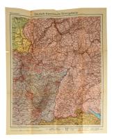 cca 1939 Flemmings Karten, Deutsch-französische Grenzgebiete, Mit den französischen Befestigungen ,,Maginot-Linie" / A német-francia határ menti területek térképe, rajta a Maginot-vonallal, 1 : 750.000, kis sérülésekkel, ragasztott, 54x43,5 cm