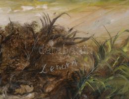 Kocsi Lénárd (1958-): Falkavadászat. Olaj, fa, jelzett. Dekoratív fakeretben, 13x24 cm