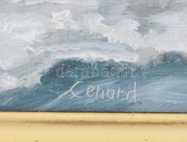 Kocsis Lénárd (1958-): Tél Hollandiában. Olaj, fa, jelzett. Dekoratív fakeretben, 13x24 cm