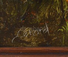 Kocsis Lénárd (1958-): Itatás. Olaj, fa, jelzett. Dekoratív fakeretben, 18x24 cm