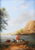 Kocsi Lénárd (1958-): Indul a csónak. Olaj, fa, jelzett. Dekoratív fakeretben, 18x13 cm