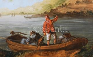 Kocsi Lénárd (1958-): Indul a csónak. Olaj, fa, jelzett. Dekoratív fakeretben, 18x13 cm