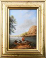 Kocsi Lénárd (1958-): Indul a csónak. Olaj, fa, jelzett. Dekoratív fakeretben, 18x13 cm