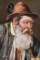 Kocsis Lénárd (1958-): Pipázó vadász. Olaj, fa, jelzett. Dekoratív fakeretben, 24x18 cm